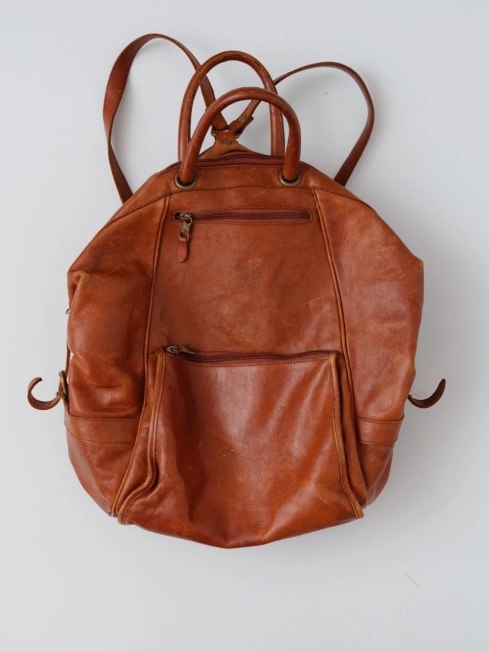 Il Bisonte Italian Leather Backpack Tote in Cognac Brown